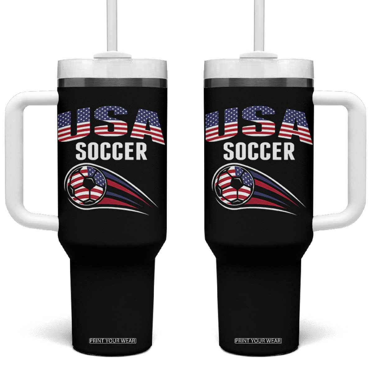 Patriotic USA Soccer Stars and Stripes Graphic Tumbler With Handle American Football Fan Game Day Spirit
