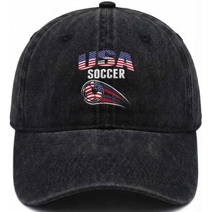 Patriotic USA Soccer Stars and Stripes Graphic Washed Cotton Baseball Cap American Football Fan Game Day Spirit