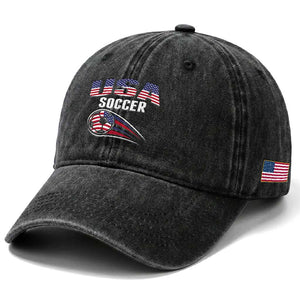 Patriotic USA Soccer Stars and Stripes Graphic Washed Cotton Baseball Cap American Football Fan Game Day Spirit