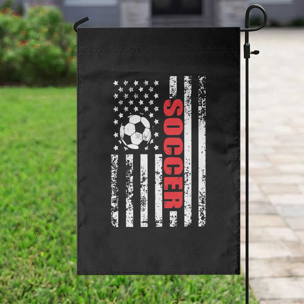 Distressed USA Flag Soccer Player Garden Flag Patriotic American Football Lover