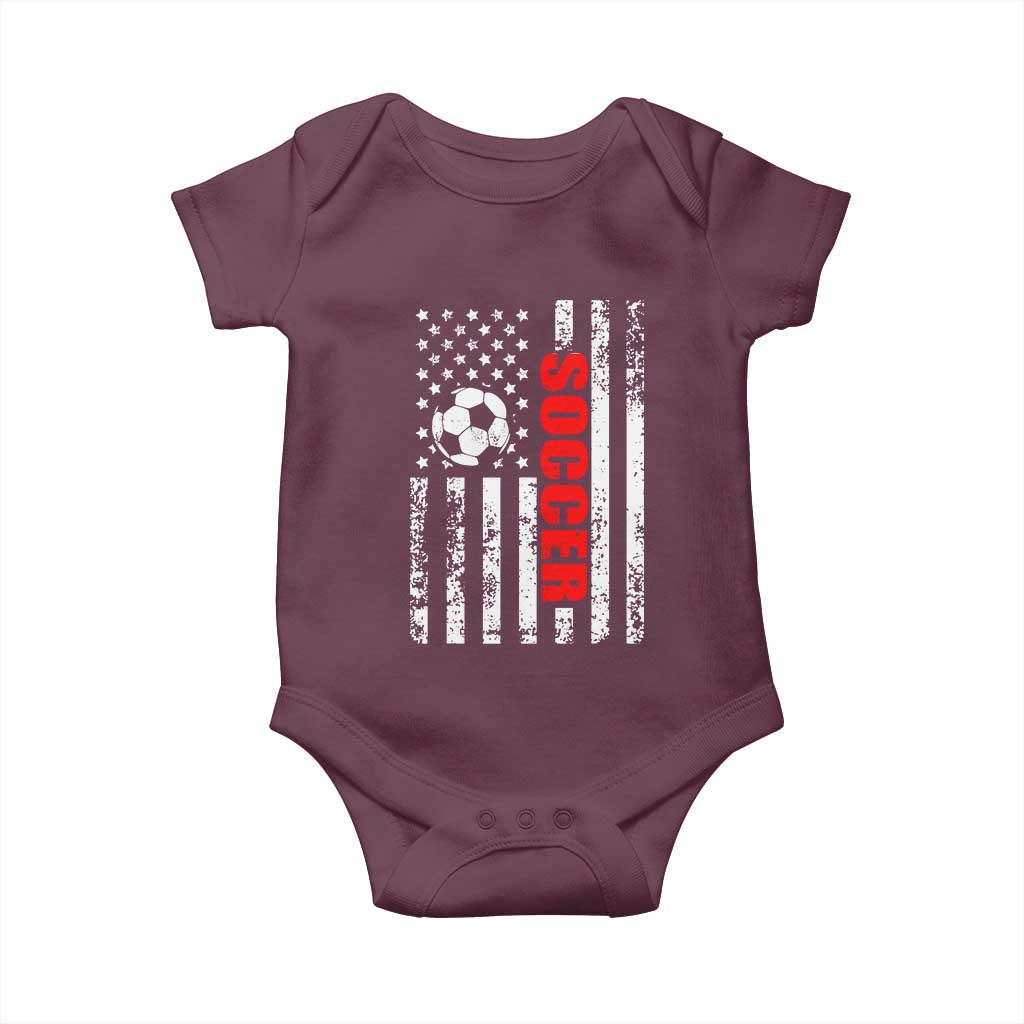 Distressed USA Flag Soccer Player Baby Onesie Patriotic American Football Lover