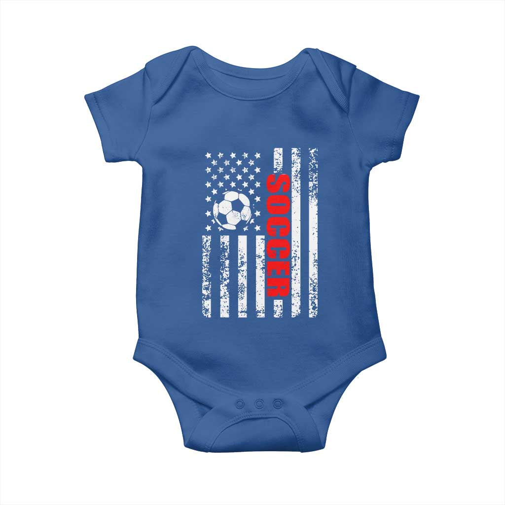 Distressed USA Flag Soccer Player Baby Onesie Patriotic American Football Lover