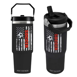 Distressed USA Flag Soccer Player Flip Straw Tumbler Patriotic American Football Lover