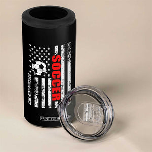 Distressed USA Flag Soccer Player 4 in 1 Can Cooler Tumbler Patriotic American Football Lover