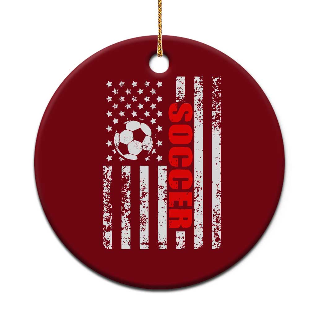 Distressed USA Flag Soccer Player Ceramic Ornament Patriotic American Football Lover
