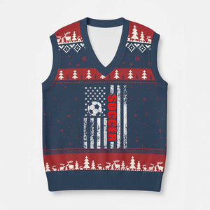 Distressed USA Flag Soccer Player V-Neck Knit Sweater Vest Patriotic American Football Lover