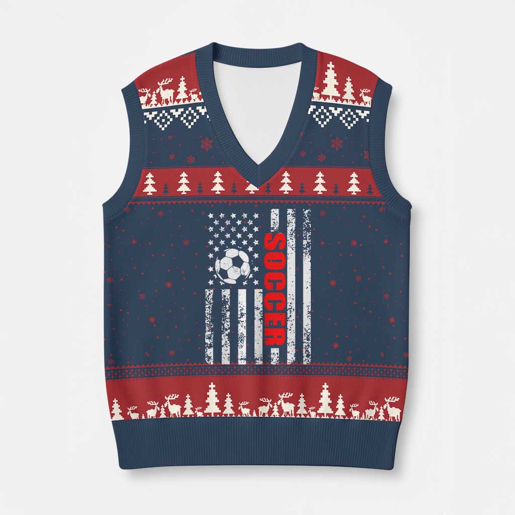 Distressed USA Flag Soccer Player V-Neck Knit Sweater Vest Patriotic American Football Lover TS02 Navy Red Print Your Wear