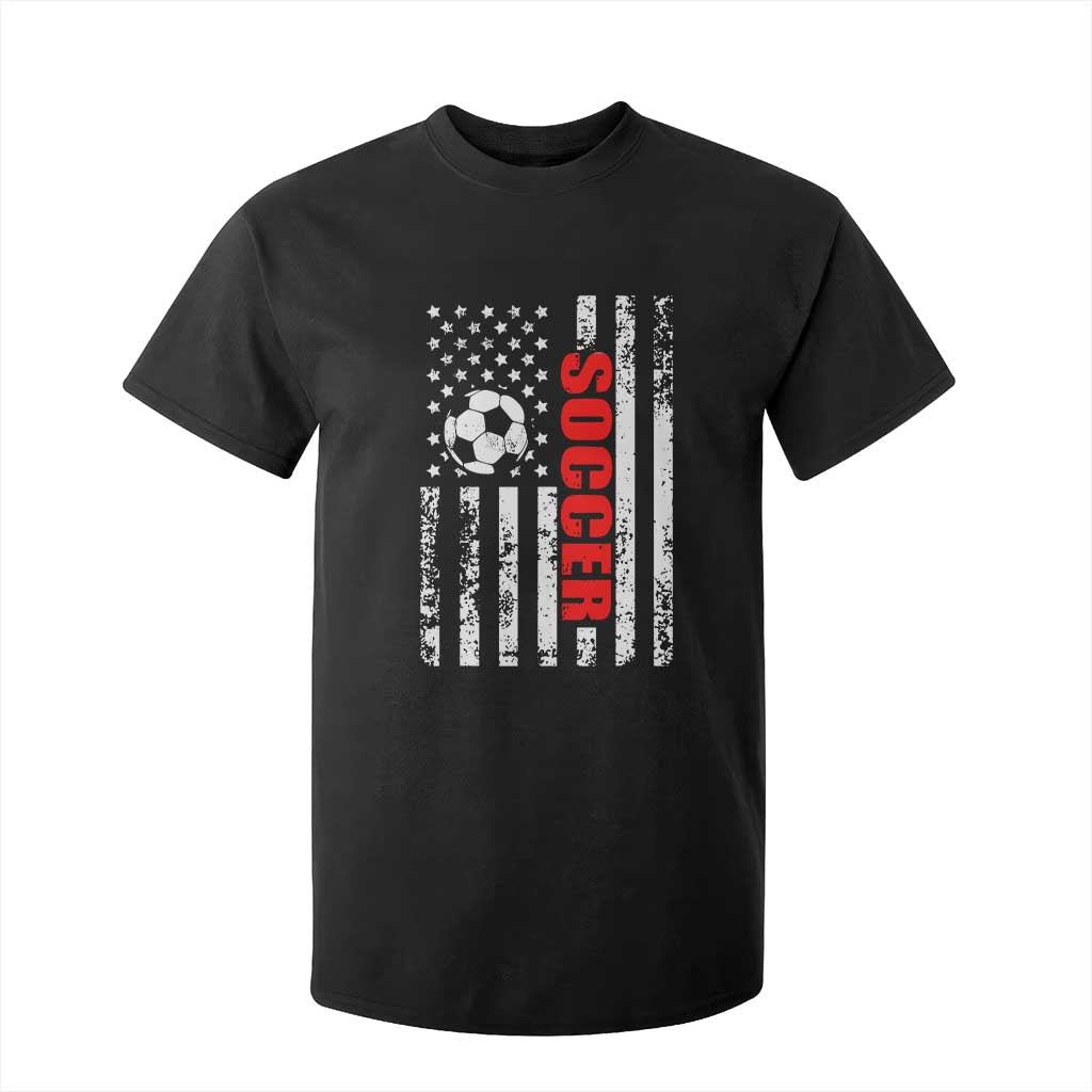 Distressed USA Flag Soccer Player T Shirt For Kid Patriotic American Football Lover