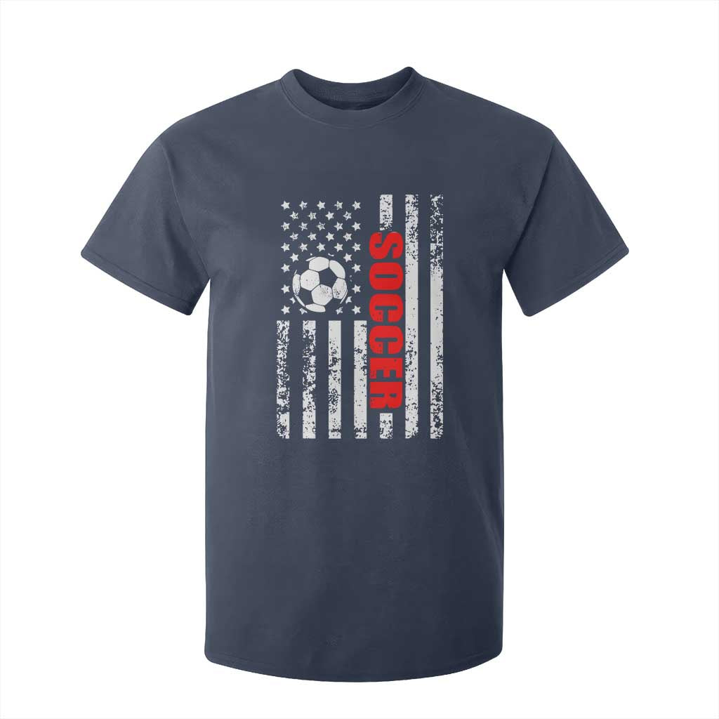 Distressed USA Flag Soccer Player T Shirt For Kid Patriotic American Football Lover