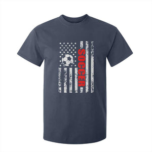 Distressed USA Flag Soccer Player T Shirt For Kid Patriotic American Football Lover