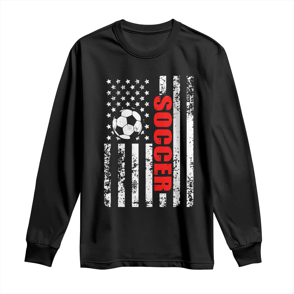 Distressed USA Flag Soccer Player Long Sleeve Shirt Patriotic American Football Lover
