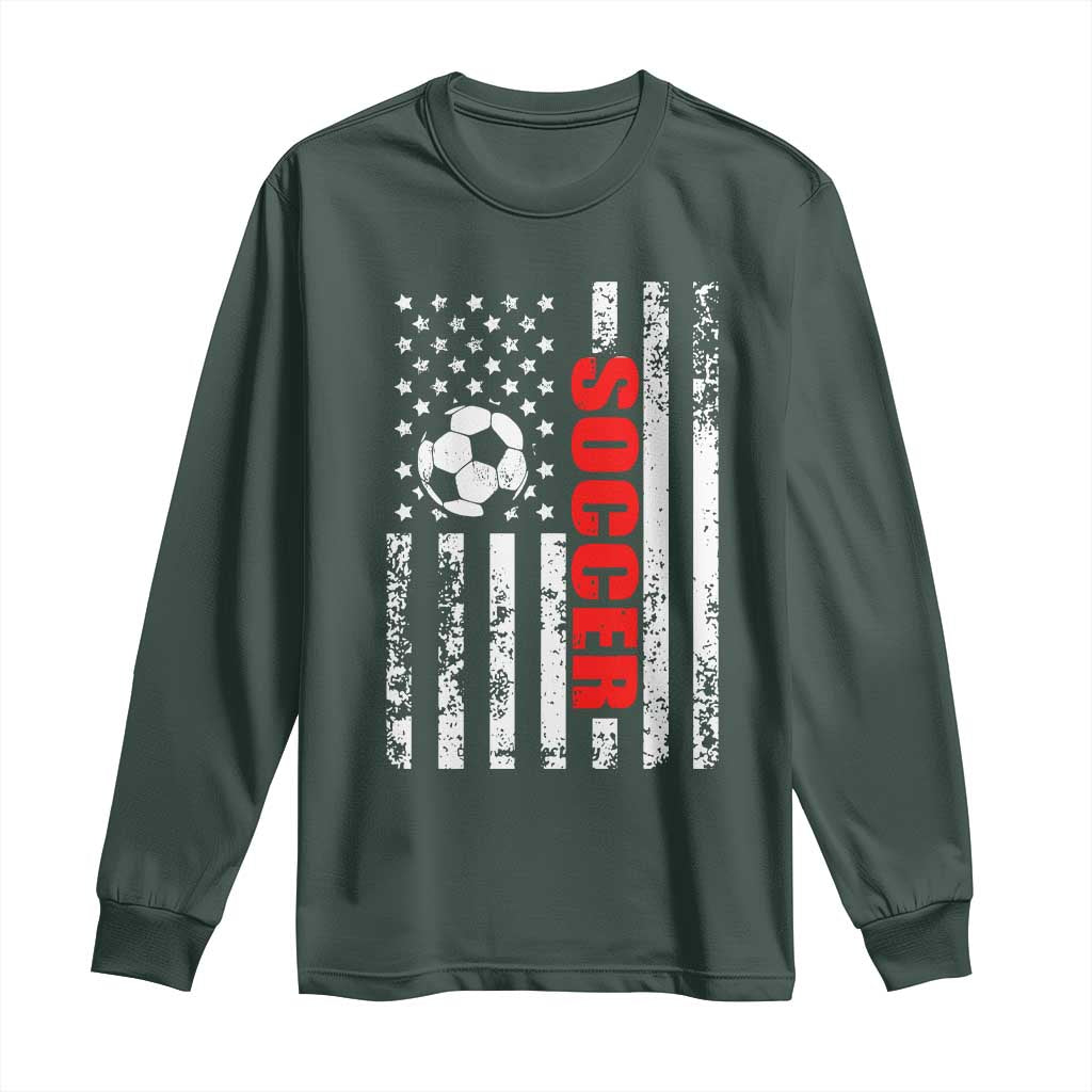 Distressed USA Flag Soccer Player Long Sleeve Shirt Patriotic American Football Lover