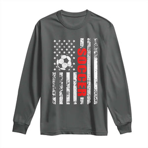 Distressed USA Flag Soccer Player Long Sleeve Shirt Patriotic American Football Lover