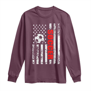 Distressed USA Flag Soccer Player Long Sleeve Shirt Patriotic American Football Lover