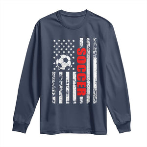 Distressed USA Flag Soccer Player Long Sleeve Shirt Patriotic American Football Lover