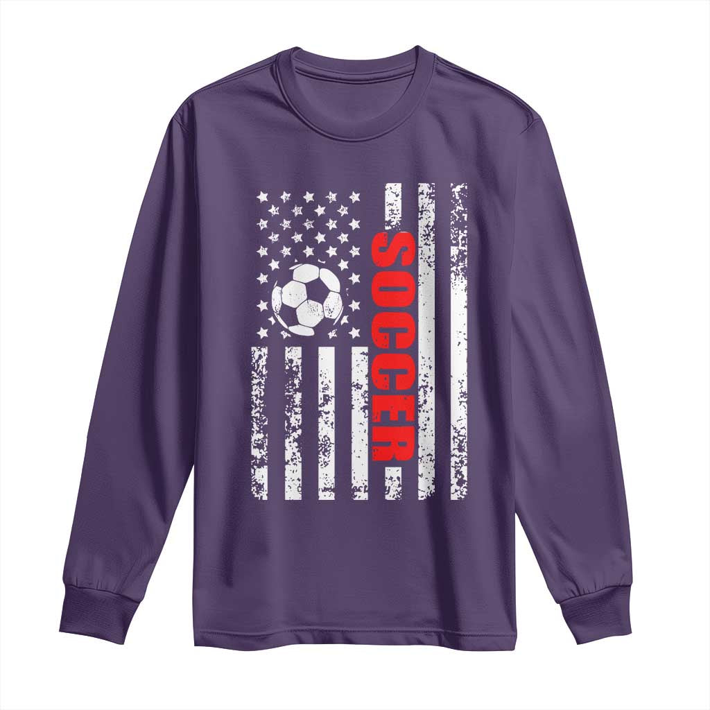 Distressed USA Flag Soccer Player Long Sleeve Shirt Patriotic American Football Lover