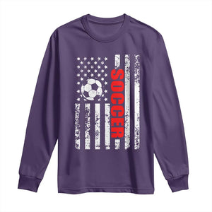 Distressed USA Flag Soccer Player Long Sleeve Shirt Patriotic American Football Lover
