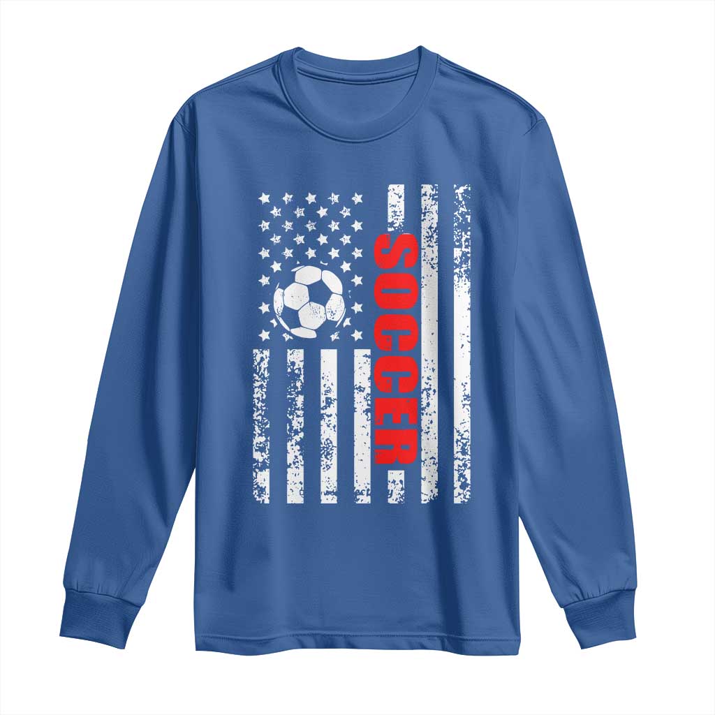 Distressed USA Flag Soccer Player Long Sleeve Shirt Patriotic American Football Lover
