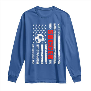 Distressed USA Flag Soccer Player Long Sleeve Shirt Patriotic American Football Lover