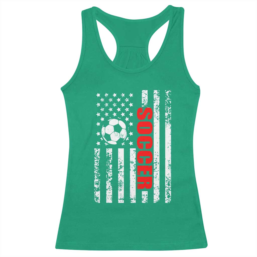 Distressed USA Flag Soccer Player Racerback Tank Top Patriotic American Football Lover