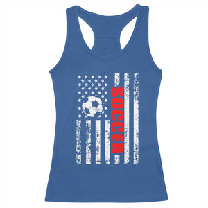 Distressed USA Flag Soccer Player Racerback Tank Top Patriotic American Football Lover