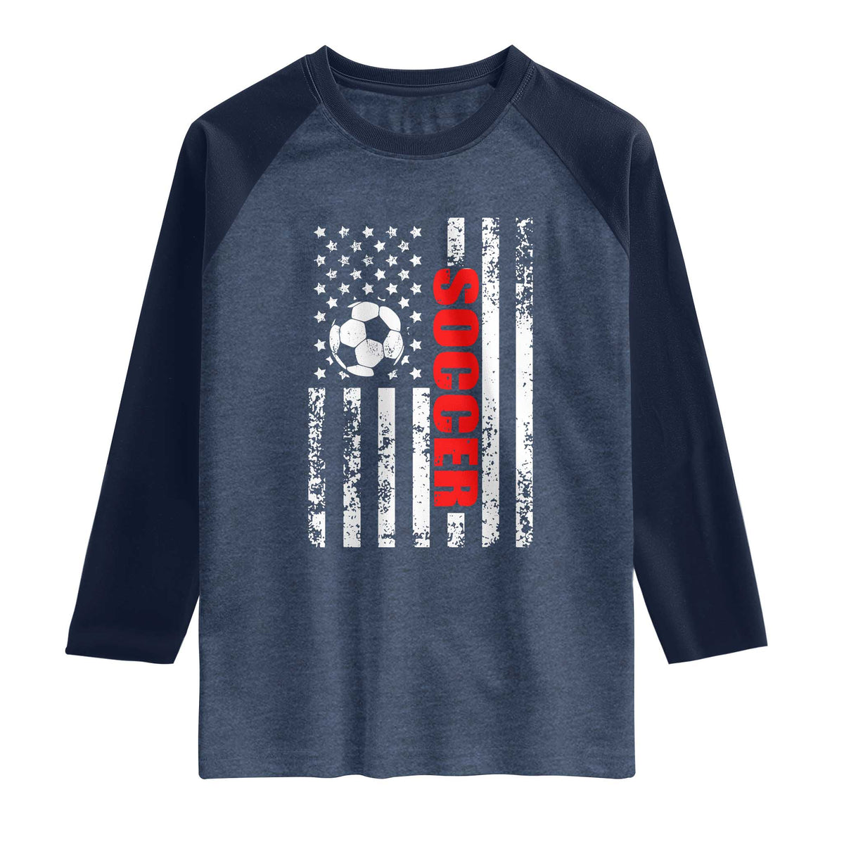 Distressed USA Flag Soccer Player Raglan Shirt Patriotic American Football Lover
