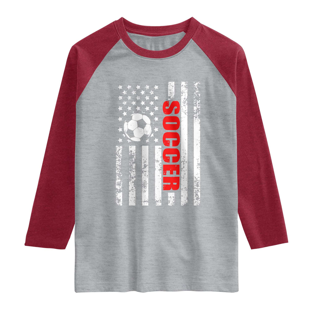 Distressed USA Flag Soccer Player Raglan Shirt Patriotic American Football Lover