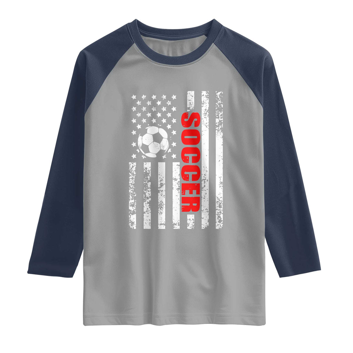 Distressed USA Flag Soccer Player Raglan Shirt Patriotic American Football Lover