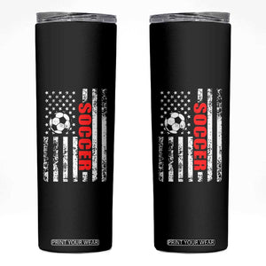 Distressed USA Flag Soccer Player Skinny Tumbler Patriotic American Football Lover