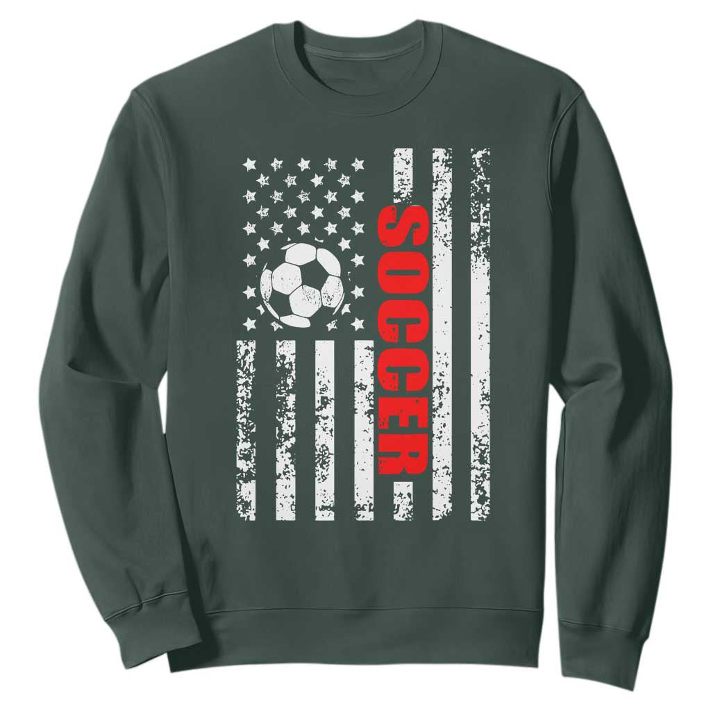 Distressed USA Flag Soccer Player Sweatshirt Patriotic American Football Lover