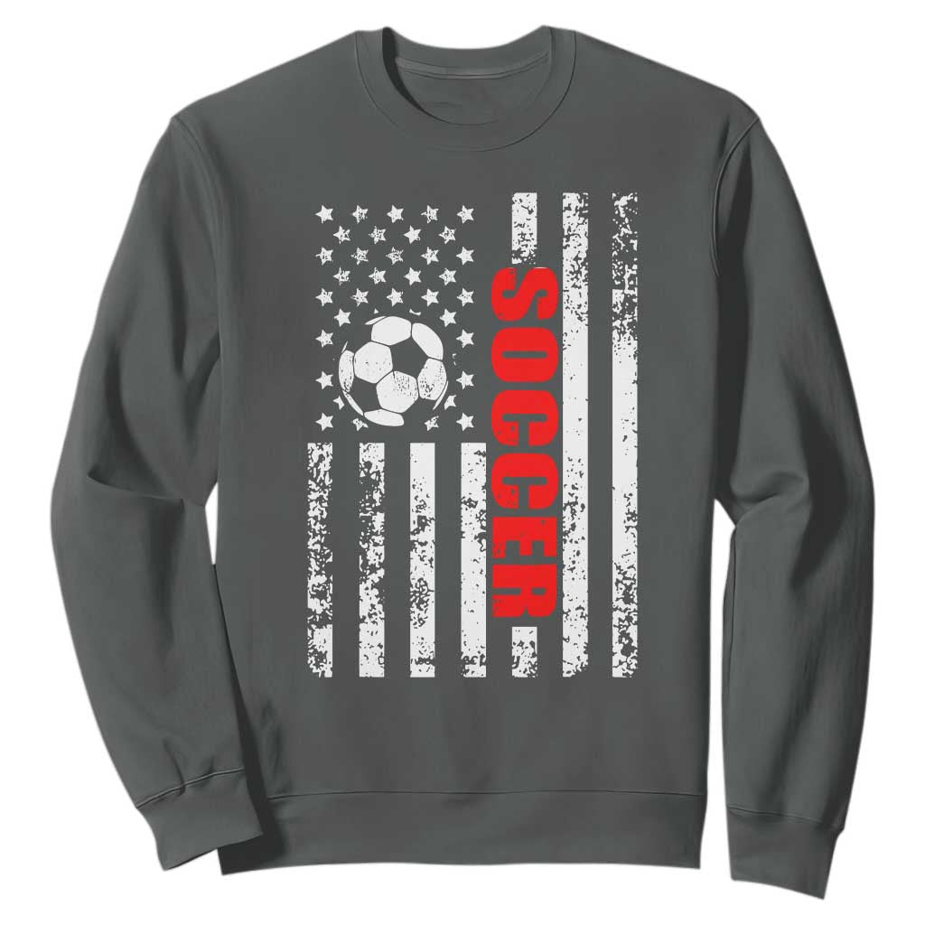 Distressed USA Flag Soccer Player Sweatshirt Patriotic American Football Lover