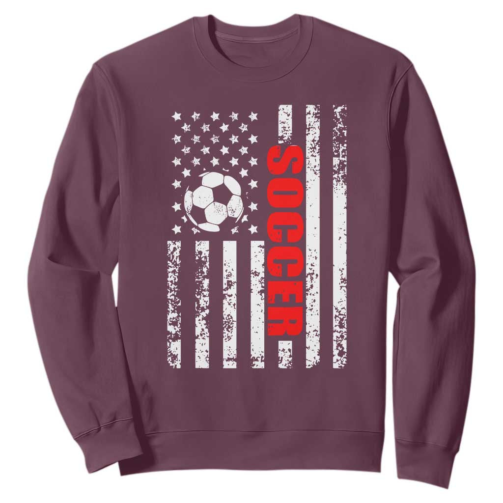 Distressed USA Flag Soccer Player Sweatshirt Patriotic American Football Lover