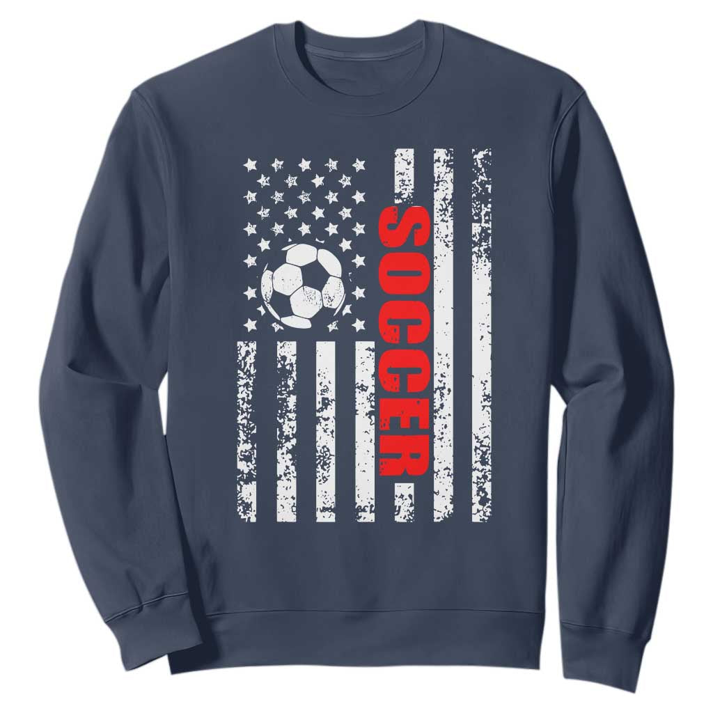Distressed USA Flag Soccer Player Sweatshirt Patriotic American Football Lover