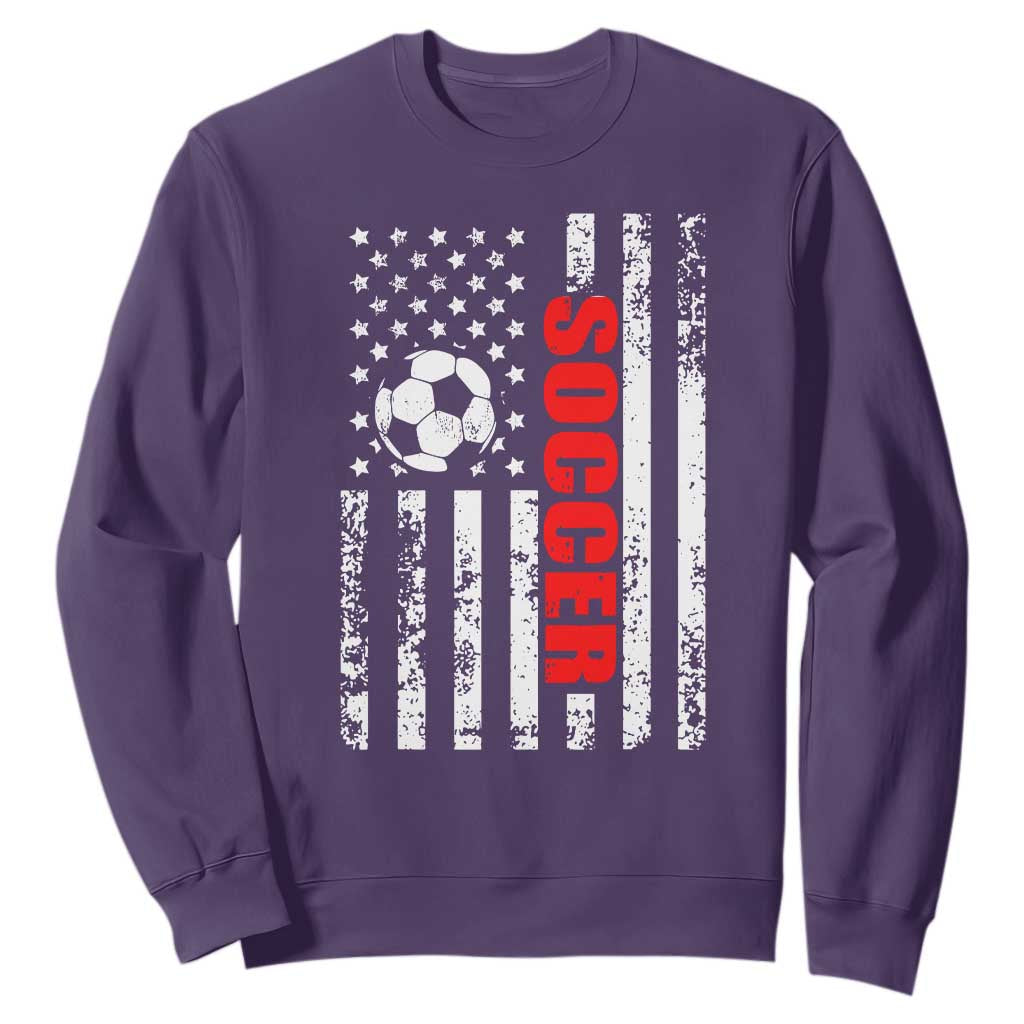 Distressed USA Flag Soccer Player Sweatshirt Patriotic American Football Lover