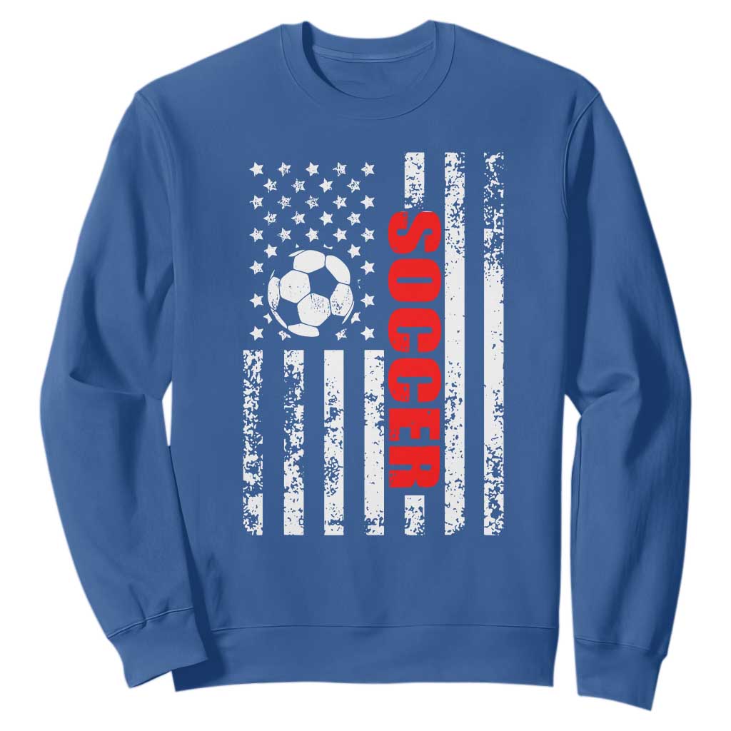Distressed USA Flag Soccer Player Sweatshirt Patriotic American Football Lover