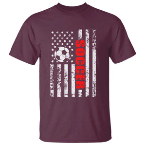 Distressed USA Flag Soccer Player T Shirt Patriotic American Football Lover