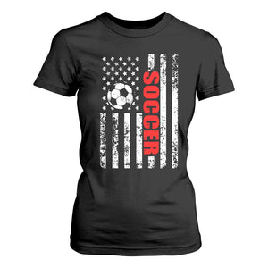 Distressed USA Flag Soccer Player T Shirt For Women Patriotic American Football Lover