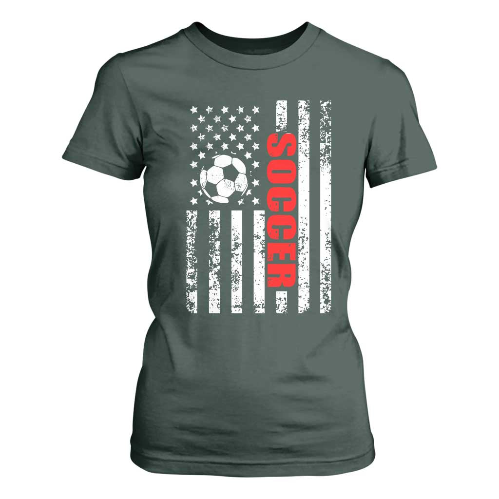 Distressed USA Flag Soccer Player T Shirt For Women Patriotic American Football Lover