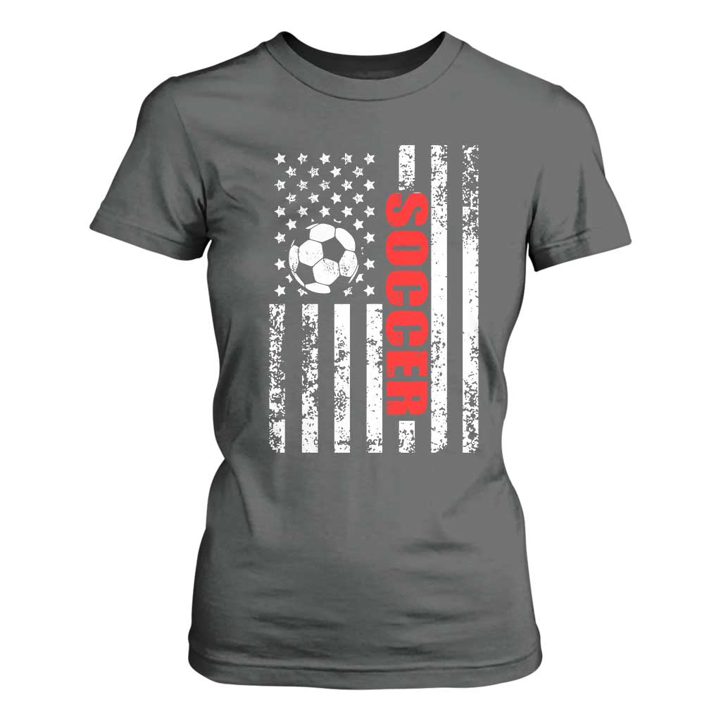 Distressed USA Flag Soccer Player T Shirt For Women Patriotic American Football Lover