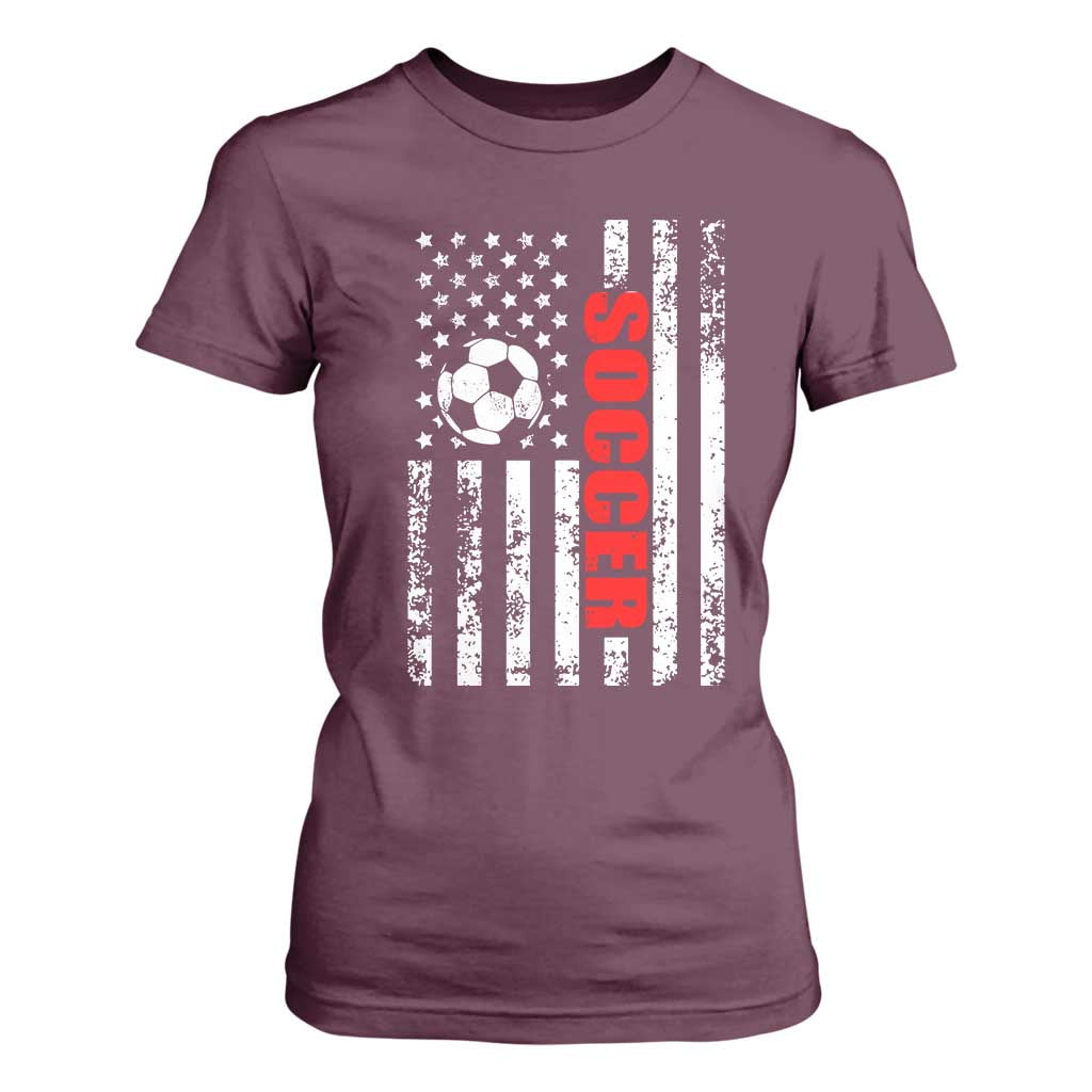 Distressed USA Flag Soccer Player T Shirt For Women Patriotic American Football Lover