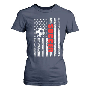 Distressed USA Flag Soccer Player T Shirt For Women Patriotic American Football Lover