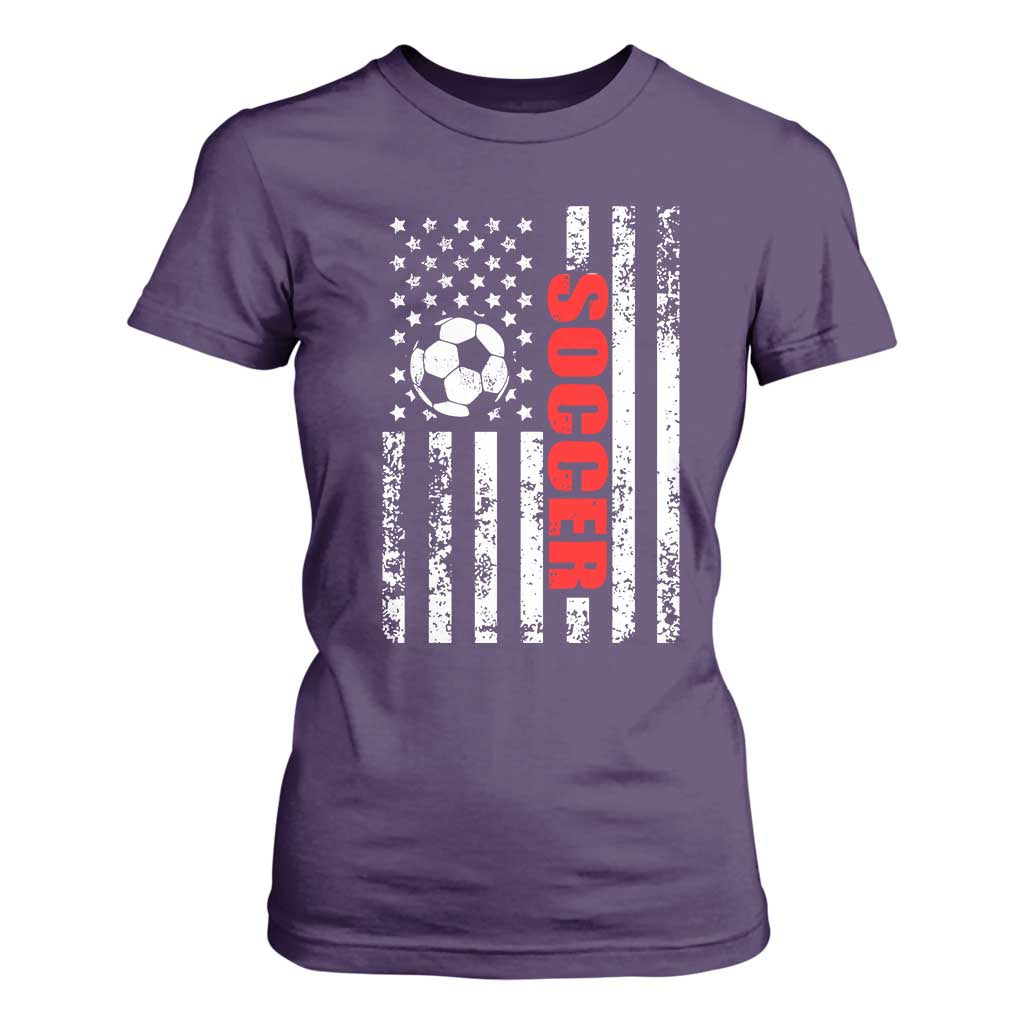 Distressed USA Flag Soccer Player T Shirt For Women Patriotic American Football Lover