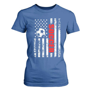 Distressed USA Flag Soccer Player T Shirt For Women Patriotic American Football Lover