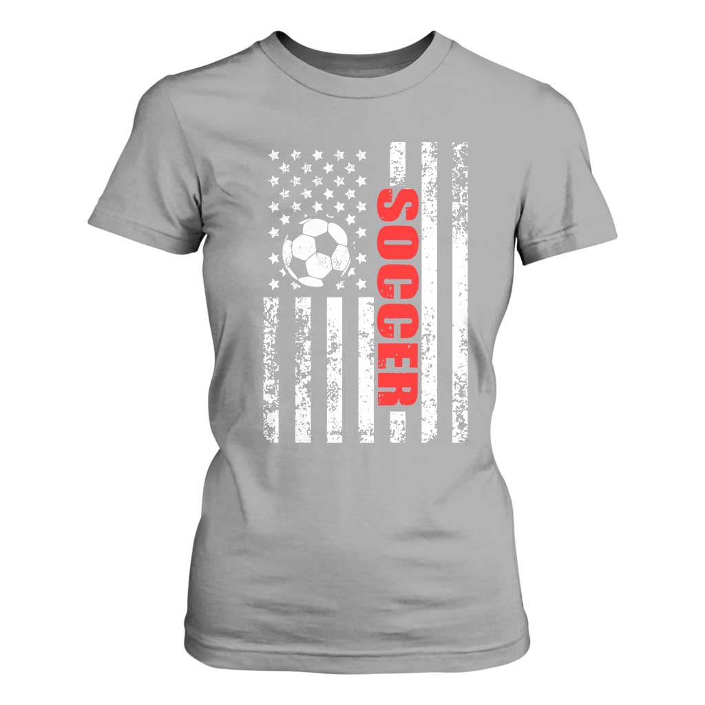 Distressed USA Flag Soccer Player T Shirt For Women Patriotic American Football Lover