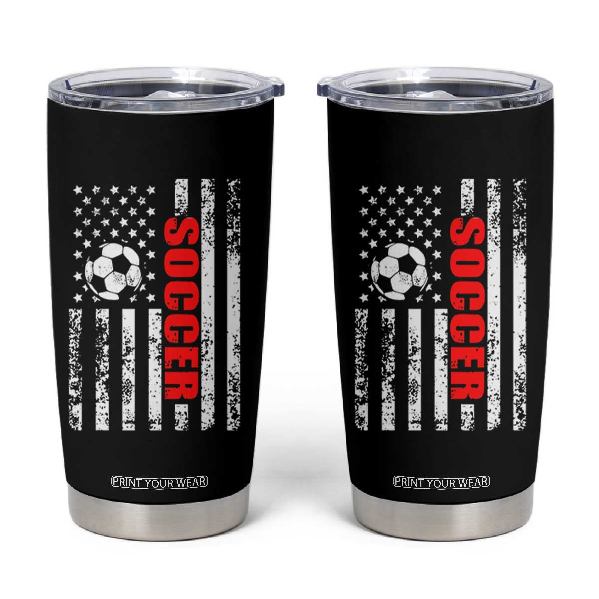 Distressed USA Flag Soccer Player Tumbler Cup Patriotic American Football Lover