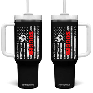 Distressed USA Flag Soccer Player Tumbler With Handle Patriotic American Football Lover