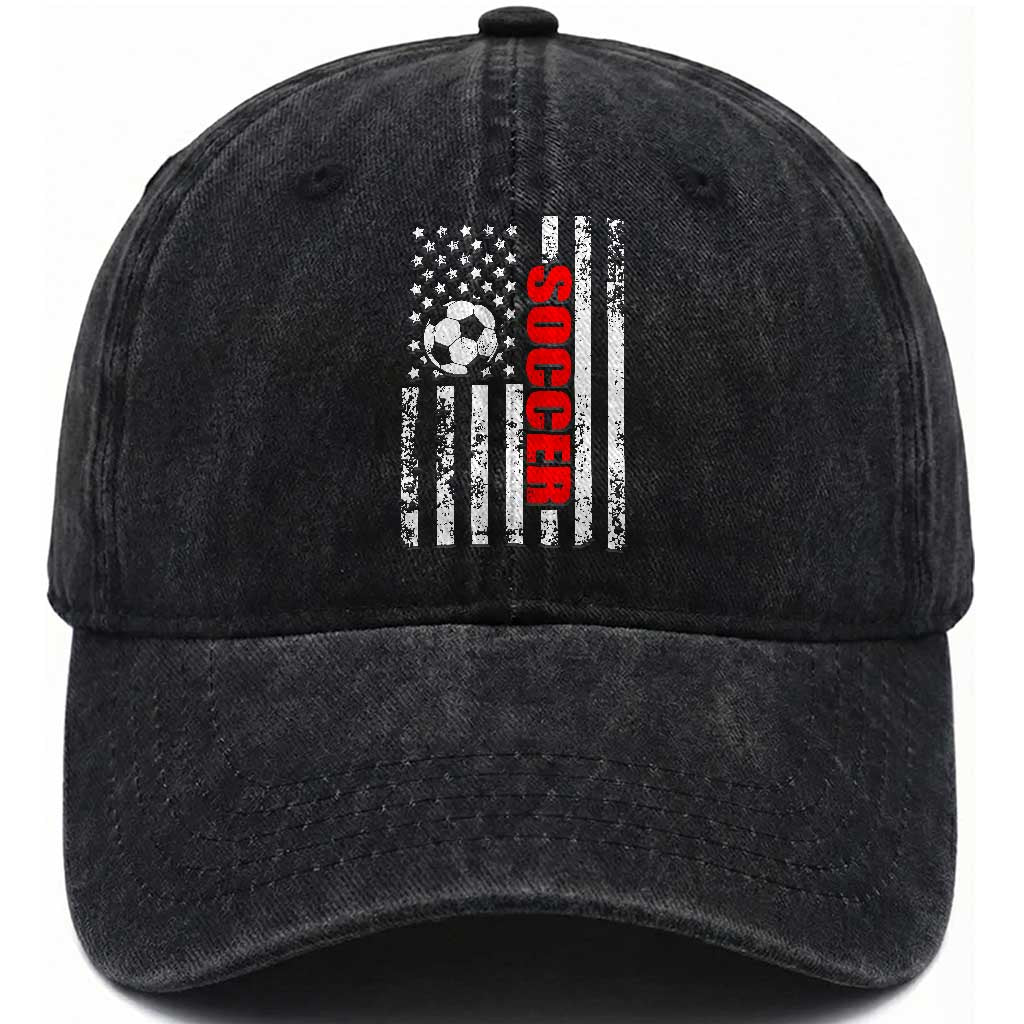 Distressed USA Flag Soccer Player Washed Cotton Baseball Cap Patriotic American Football Lover
