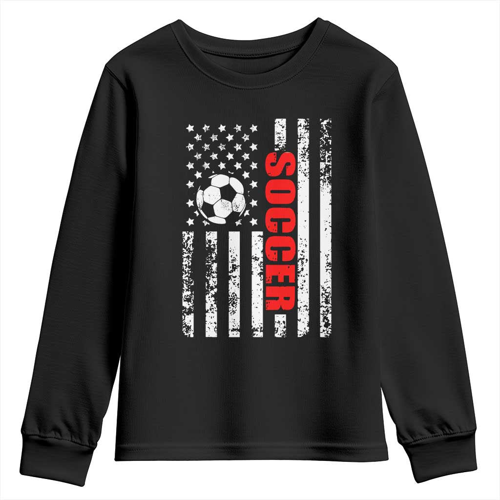 Distressed USA Flag Soccer Player Youth Sweatshirt Patriotic American Football Lover TS02 Black Print Your Wear