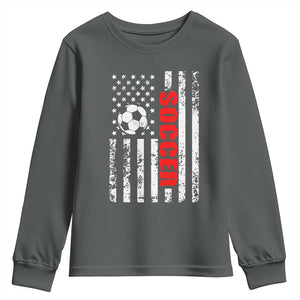 Distressed USA Flag Soccer Player Youth Sweatshirt Patriotic American Football Lover