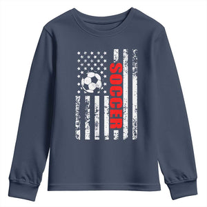 Distressed USA Flag Soccer Player Youth Sweatshirt Patriotic American Football Lover